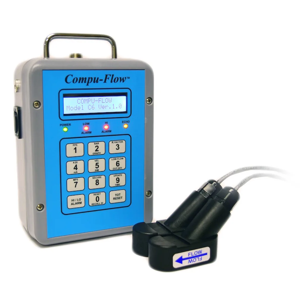 Compu-Flow C6 fixed Doppler ultrasonic clamp-on flow meter with 4 to 20 mA output